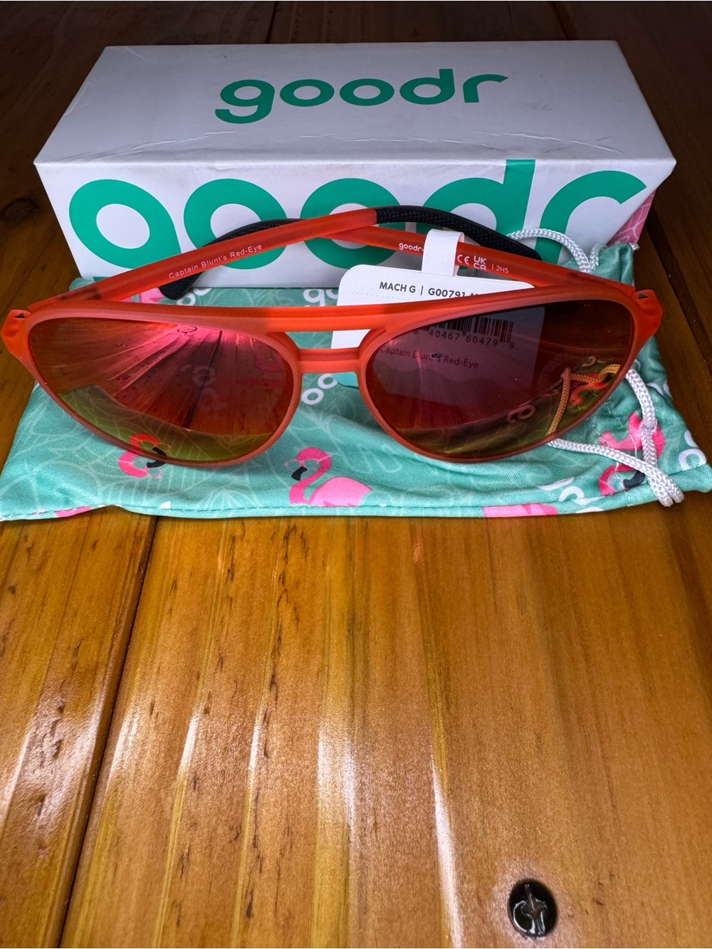 Goodr “Captain Blunt’s Red-Eye”Sunglasses - Red Frame with Red Mirror Lenses